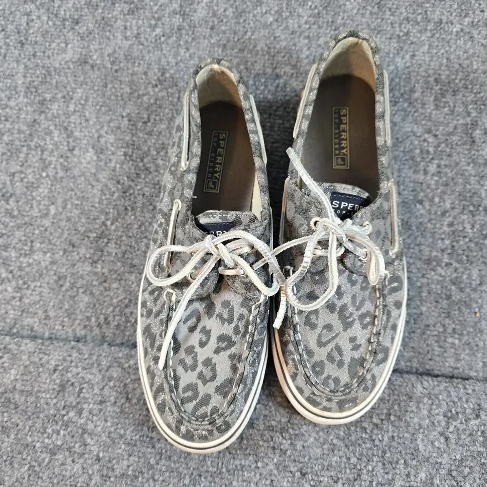 Sperry Top Sider women leopard silver‎ gray size 7